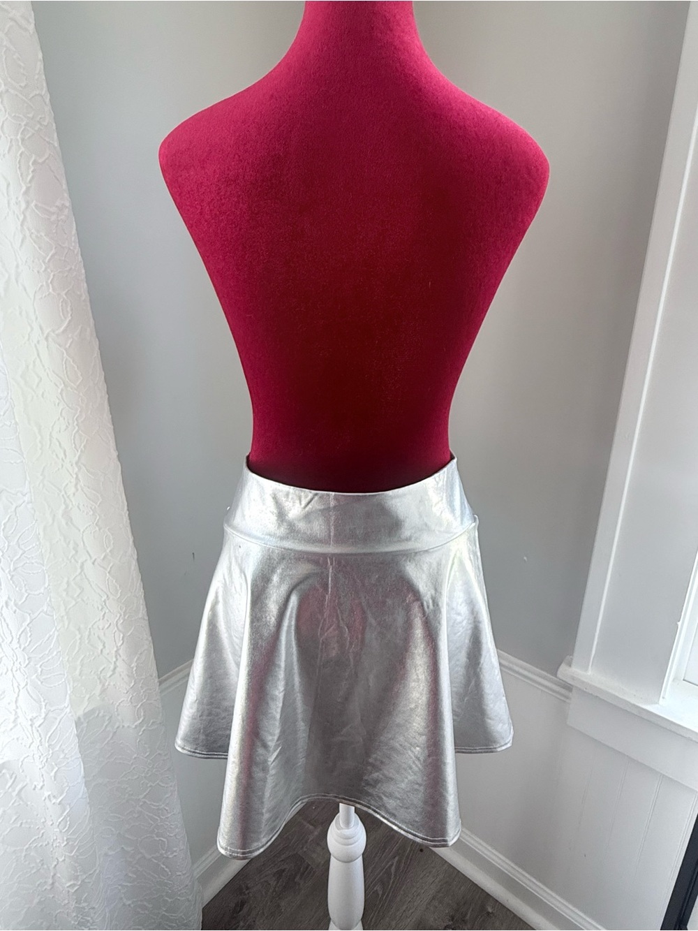 Metallic Silver A-Line Skirt - Silver - Picture 6 of 7